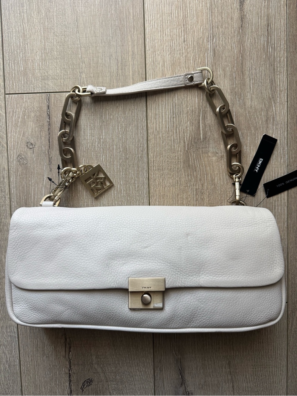 DKNY White Leather Chain Strap Shoulder Bag NWT